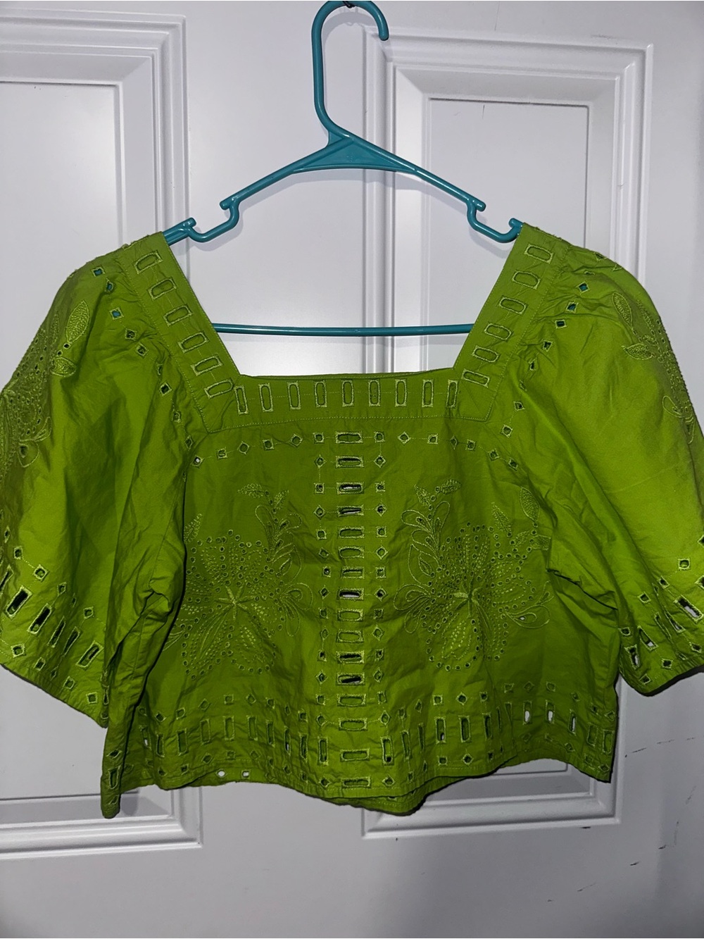 Rails Lime Green Eyelet Embroidered Square-Neck Blouse